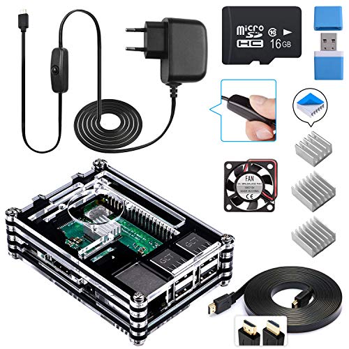 Micro HDMI to HDMI Cable 32GB SD Card Preloaded with NOOBS 5.1V 3A USB-C UK 3 Pin Power Supply Black Case LABISTS Raspberry Pi 4 1GB RAM Starter Kit with Cooling Fan Plug and Play Set 