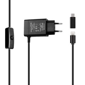 Bruphny Alimentatore per Raspberry Pi 3/4, 5.1V 3A USB-C con Interruttore on/off per Raspberry Pi 3 4 Modello B,per Raspberry Pi 4