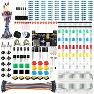 Miuzei Basic Starter Kit per Arduino con scheda a incastro, Power Supply Modul, Cavo Jumper, Resistor, LED, Elettronica Board Breadboard Set, accessori Compatibile con Raspberry Pi